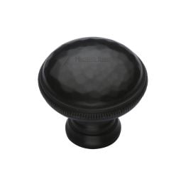 Heritage Brass Cabinet Knob Hand Beaten Design 32mm Matt Black finish