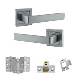 STATUS Montana Door Handle Pack (Latch Set - 2.5" CE Latch, 3" Fire Rated Hinges x3) - Satin Chrome