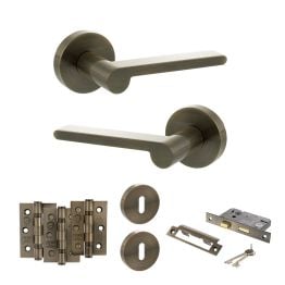 Senza Pari Darrio Door Handle Pack (3 Lever Lock Set - 2.5" CE Sashlock, 3" Fire Rated Hinges x3) - Antique Brass