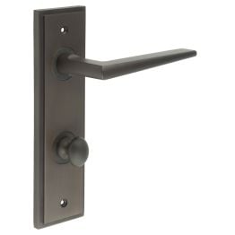 Mayfair Door Handle Din Bathroom Backplate Dark Bronze & Turn & Release - By Frelan Hardware - BUR-10DB-456DB-80DB