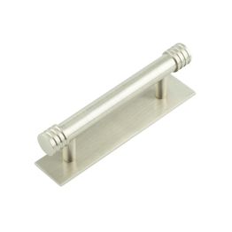 Hoxton Sturt Cabinet Handles 96mm Ctrs Plain Backplate Satin Nickel - By Frelan Hardware - HOX-450SN-5050SN