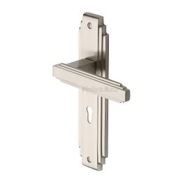 Heritage Brass Door Handle Lever Lock Astoria Design Satin Nickel finish