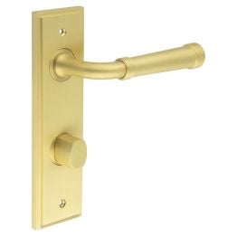 Highgate Door Handle Din Bathroom Backplate Satin Brass & Turn & Release - By Frelan Hardware - BUR-35SB-456SB-81SB