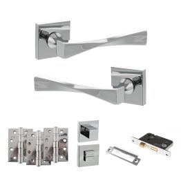 Senza Pari Guido Door Handle Pack (Bathroom Set - 3" CE Bathroom Lock, 4" Fire Rated Hinges x3) - Polished Chrome