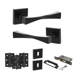 Senza Pari Guido Door Handle Pack (3 Lever Lock Set - 2.5" CE Sashlock, 3" Fire Rated Hinges x3) - Matt Black