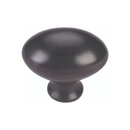 Heritage Brass Cabinet Knob Victorian Oval Design 38mm Matt Black finish