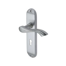 Heritage Brass Door Handle Lever Lock Algarve Design Satin Chrome finish