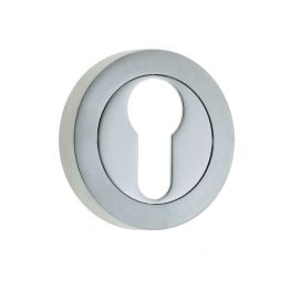 Jedo Dual Euro Profile Escutcheons on 50mm Round Rose Polished Chrome / Satin Chrome - By Frelan Hardware - JV503EPCSC