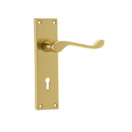 Victorian Scroll Door Handle on Lockplate Polished Brass - By Frelan Hardware - JV10PB