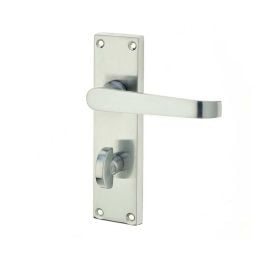 Victorian Straight Door Handle on Bathroom Plate Satin Chrome - By Frelan Hardware - JV30BSC