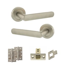 STATUS Carolina Door Handle Pack (Latch Set - 3" CE Latch, 4" Slim Knuckle Hinges x2) - Satin Nickel