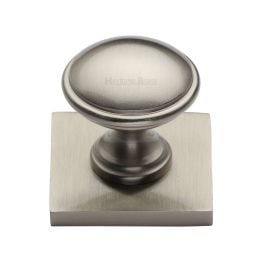 Heritage Brass Cabinet Knob Domed Design with Square Backplate 32mm Satin Nickel finish