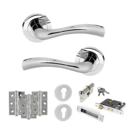 STATUS Texas Door Handle Pack (Euro Lock Set - 2.5" CE Sashlock, 3" Fire Rated Hinges x3) - Polished Chrome