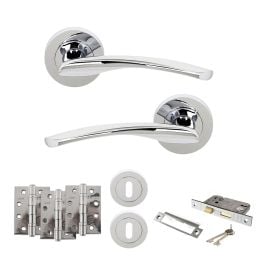 STATUS Arizona Door Handle Pack (3 Lever Lock Set - 3" CE Sashlock, 4" Fire Rated Hinges x3) - Polished Chrome