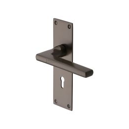 Heritage Brass Door Handle Lever Lock Trident Design Matt Bronze Finish