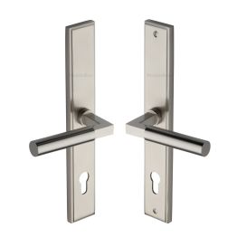 Heritage Brass Multi-Point Door Handle Lever Lock Bauhaus LH Design Satin Nickel finish