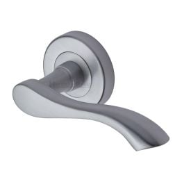 Heritage Brass Door Handle Lever Latch on Round Rose Algarve Design Satin Chrome finish