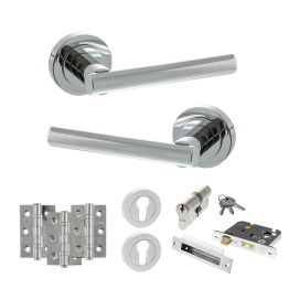 STATUS Nebraska Door Handle Pack (Euro Lock Set - 2.5" CE Sashlock, 3" Fire Rated Hinges x3) - Polished Chrome