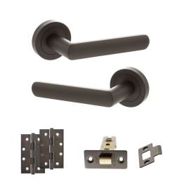 STATUS Carolina Door Handle Pack (Latch Set - 3" CE Latch, 4" Slim Knuckle Hinges x2) - Urban Dark Bronze