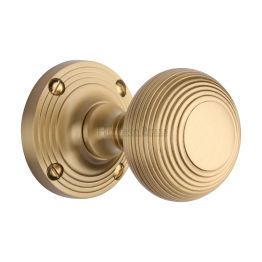 Heritage Brass Mortice Knob on Rose Reeded Design Satin Brass finish