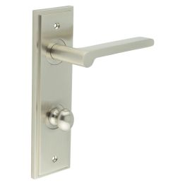 Fitzrovia Door Handle Din Bathroom Backplate Satin Nickel & Turn & Release - By Frelan Hardware - BUR-15SN-456SN-80SN