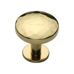Heritage Brass Cabinet Knob Round Hammered Design with Rose 32mm Polished Brass finish