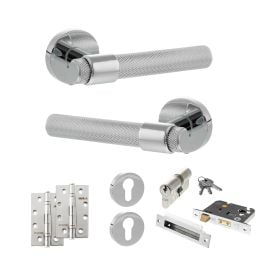 Senza Pari Andretta Door Handle Pack (Euro Lock Set - 3" CE Sashlock, 4" Slim Knuckle Hinges x2) - Polished Chrome