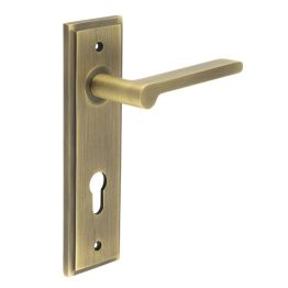 Fitzrovia Door Handle Din Euro Backplate Antique Brass - By Frelan Hardware - BUR15KIT12