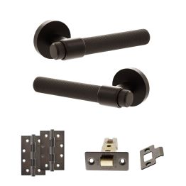 Senza Pari Andretta Door Handle Pack (Latch Set - 3" CE Latch, 4" Slim Knuckle Hinges x2) - Urban Dark Bronze