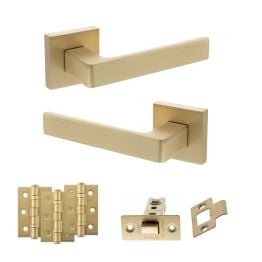 STATUS Montana Door Handle Pack (Latch Set - 3" CE Latch, 3" Fire Rated Hinges x3) - Satin Brass