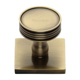 Heritage Brass Cabinet Knob Venetian Design with Square Backplate 32mm Antique Brass finish