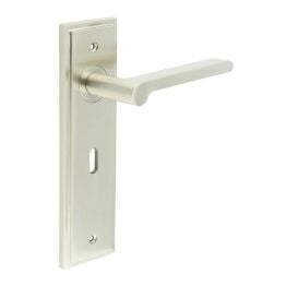 Fitzrovia Door Handle Lock Backplate Satin Nickel - By Frelan Hardware - BUR15KIT321
