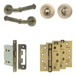 Complete Classic Door Handle Pack - Bathroom - Antique Brass - By Frelan Hardware - JE-A6A3-AB