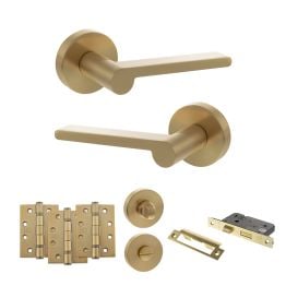Senza Pari Darrio Door Handle Pack (Bathroom Set - 2.5" CE Bathroom Lock, 4" Fire Rated Hinges x3) - Satin Brass