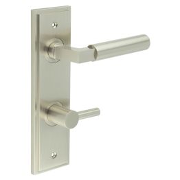 Westminster Door Handle Din Bathroom Backplate Satin Nickel & Turn & Release - By Frelan Hardware - BUR-30SN-456SN-82SN