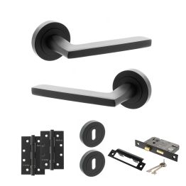 STATUS Alaska Door Handle Pack (3 Lever Lock Set - 2.5" CE Sashlock, 4" Slim Knuckle Hinges x2) - Matt Black