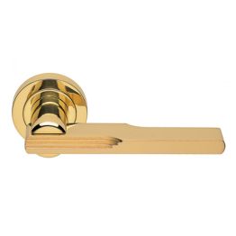 Veronica Lever On Round Rose  - Polished Brass