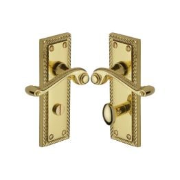 Heritage Brass Door Handle for Bathroom Georgian Design Polished Brass finish