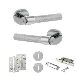 Senza Pari Andretta Door Handle Pack (3 Lever Lock Set - 2.5" CE Sashlock, 4" Slim Knuckle Hinges x2) - Polished Chrome