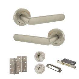 STATUS Carolina Door Handle Pack (Bathroom Set - 2.5" CE Bathroom Lock, 4" Slim Knuckle Hinges x2) - Satin Nickel