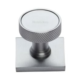 Heritage Brass Cabinet Knob Florence Knurled Design with Square Backplate 32mm Satin Chrome finish