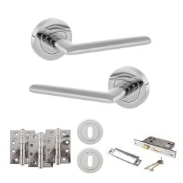 STATUS Alabama Door Handle Pack (3 Lever Lock Set - 2.5" CE Sashlock, 4" Fire Rated Hinges x3) - Polished Chrome