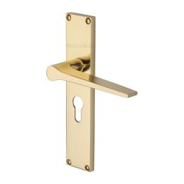 Heritage Brass Gio Euro Profile Door Handle on 200mm Plate Polished Brass finish