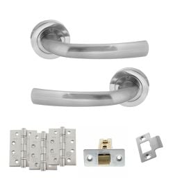 STATUS Nevada Door Handle Pack (Latch Set - 3" CE Latch, 4" Fire Rated Hinges x3) - Satin Chrome