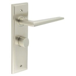 Mayfair Door Handle Bathroom Backplate Satin Nickel & Turn & Release - By Frelan Hardware - BUR-10SN-453SN-81SN