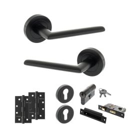 STATUS Alabama Door Handle Pack (Euro Lock Set - 2.5" CE Sashlock, 4" Slim Knuckle Hinges x2) - Matt Black