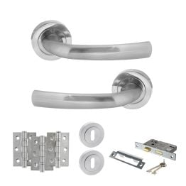 STATUS Nevada Door Handle Pack (3 Lever Lock Set - 3" CE Sashlock, 3" Fire Rated Hinges x3) - Satin Chrome