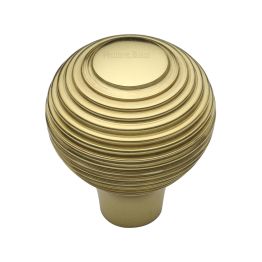 Heritage Brass Cabinet Knob Reeded Design 38mm Polished Brass finish