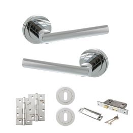 STATUS Nebraska Door Handle Pack (3 Lever Lock Set - 2.5" CE Sashlock, 4" Slim Knuckle Hinges x2) - Polished Chrome