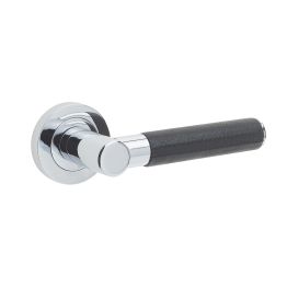 Ascot Door Handle on Rose Black Leather/Polished Chrome - By Frelan Hardware - JV4010PC